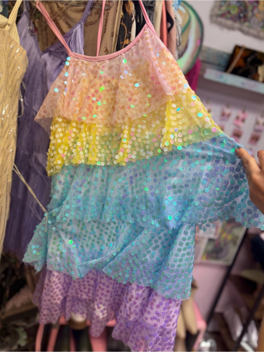 Rainbow Sequin Tiered Ruffle Mini Dress - Picture 4 of 8